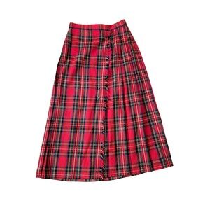 Danielle Martin VTG Scottish Plaid Skirt Pleated Wool Midi Maxi Skirt Kilt Sz 8